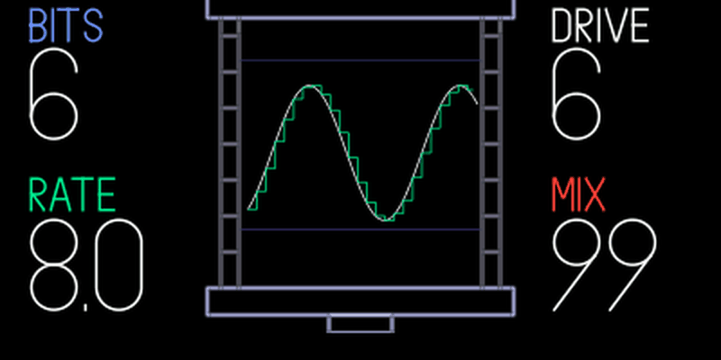 Crush screen showing Bits 6, Rate 8.0, Drive 6 and Mix 99.