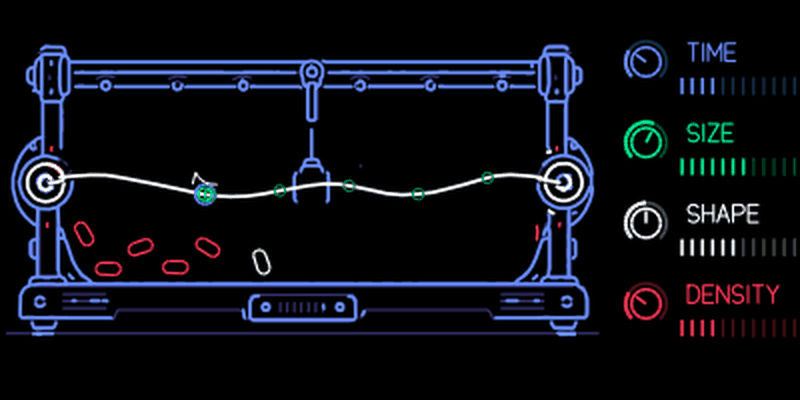 HAIL screen: a thread between two pulleys with grains as beads and four readouts