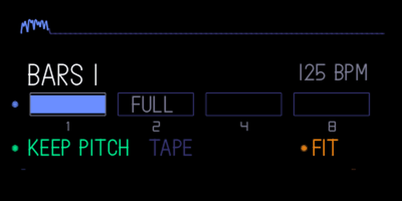 The fit panel: bar count, tempo, four bar cells, keep pitch or tape, and fit