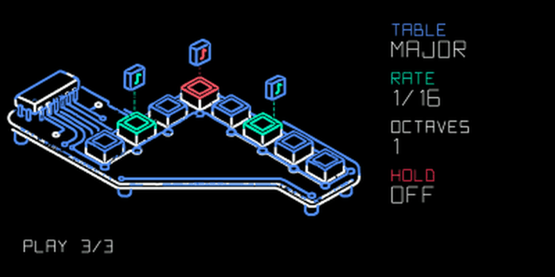C64arp main page: Major table, rate 1/16, one octave and Hold off.