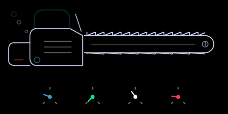 Supersaw screen: a chainsaw with four encoder dials below
