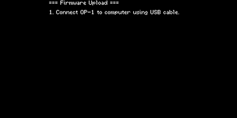 Firmware upload screen asking to connect the OP-1 to a computer