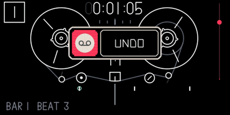 Tape screen with an UNDO popup: a turning arrow and a progress bar